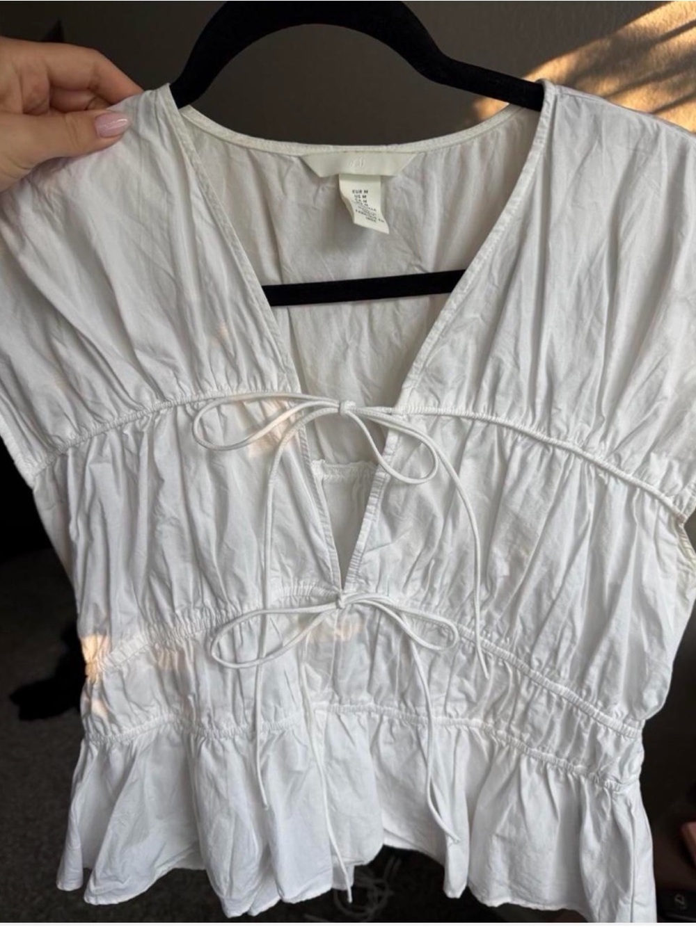 H&M White Tie-Front Peplum Blouse